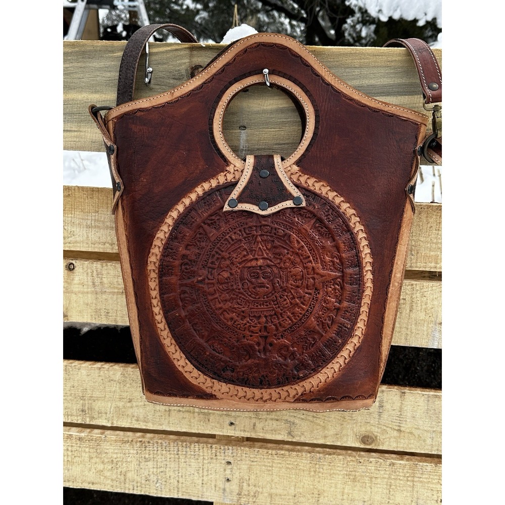 Aztec Calendar Leather Handbag‎